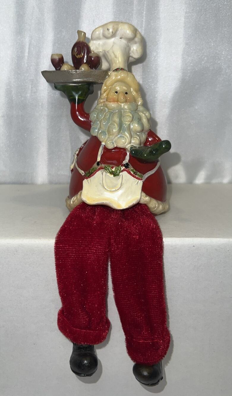 Chef Santa Claus Shelve Sitting Dangling Legs 8" Figurine Holiday Decor
